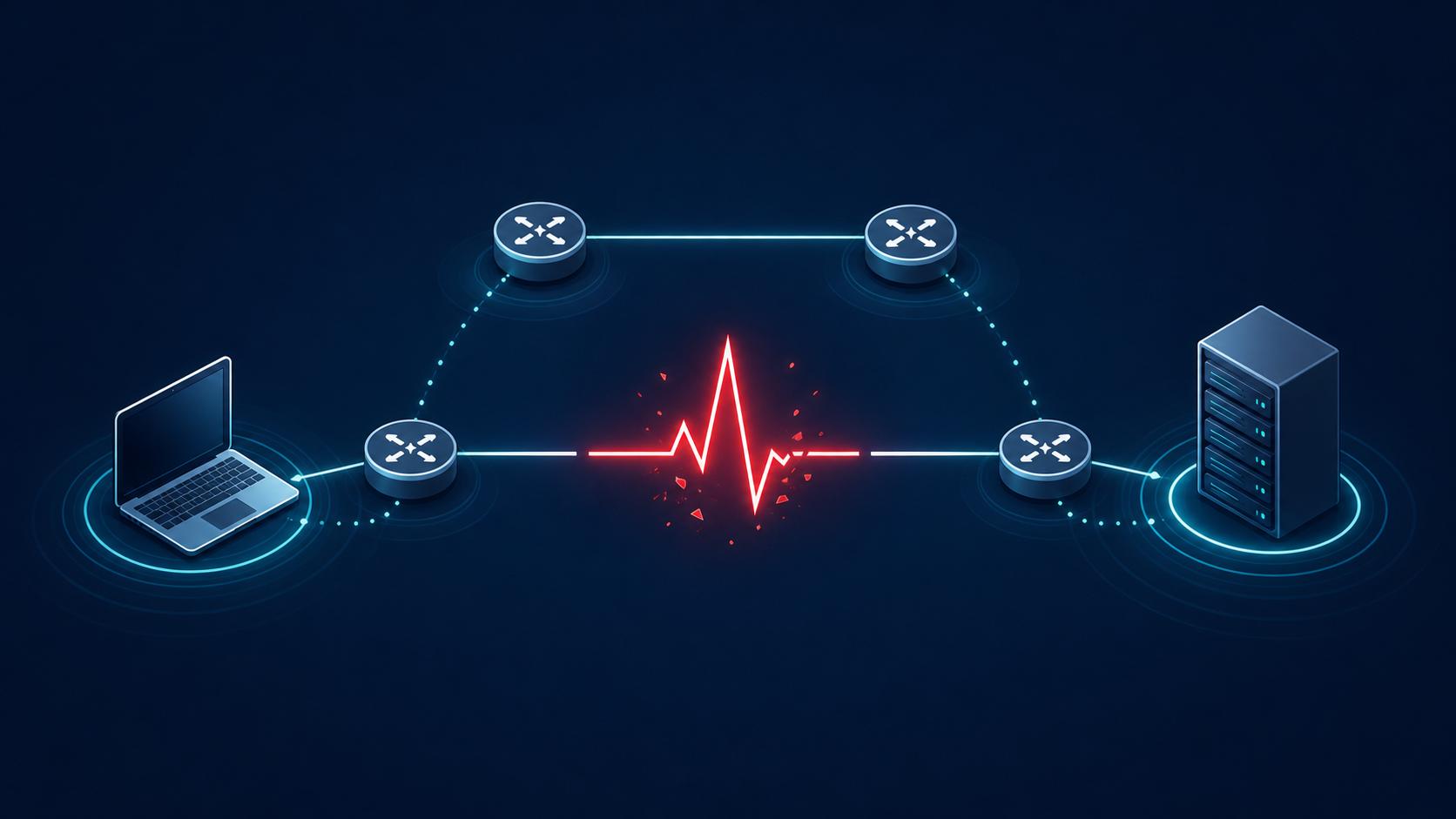 Text-free technical illustration of a broken network connection representing TCP reset injection